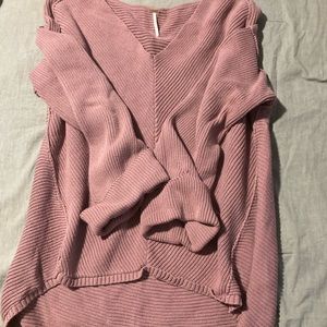 Free People Dusty Rose V-Neck Ribbed Sweater
